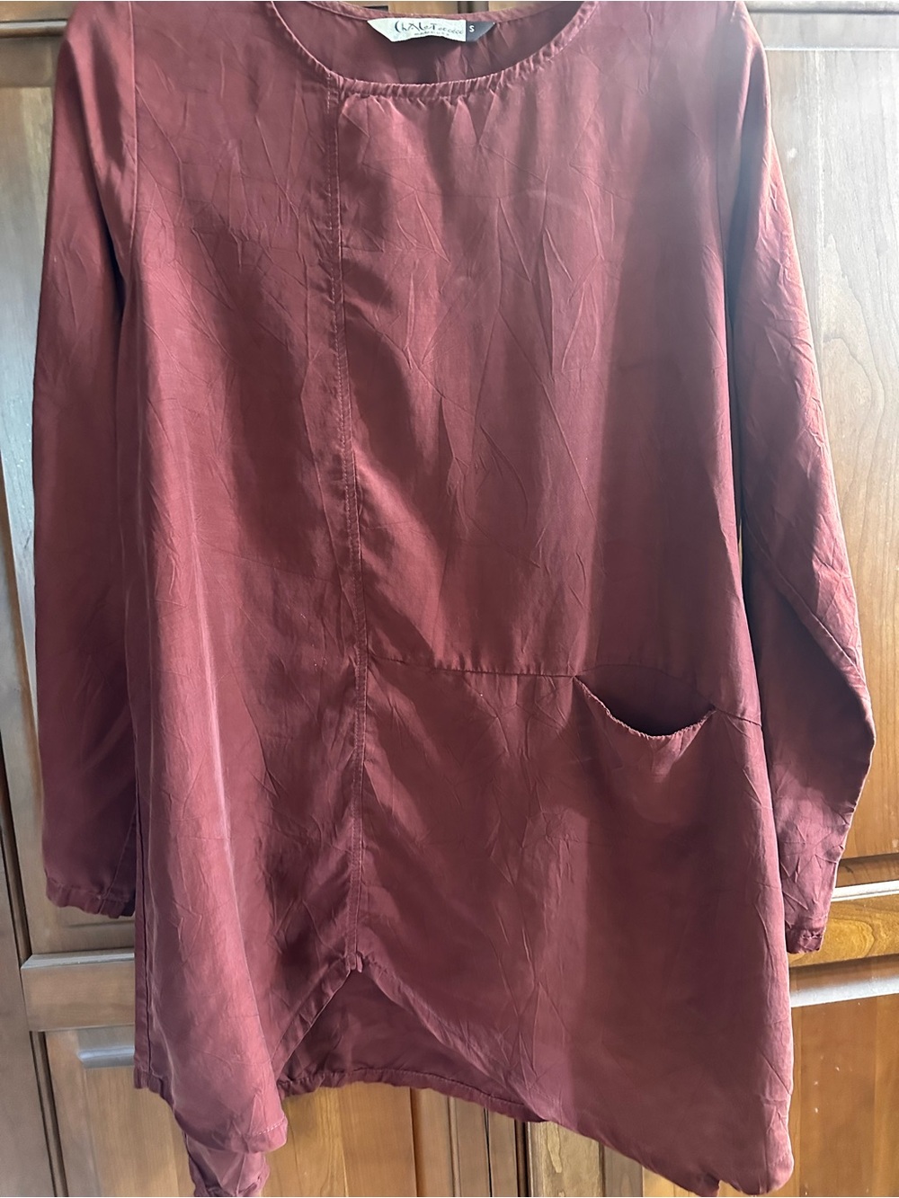 Women's vintage Long-Sleeve oversized Pocket Tunic - Burgundy